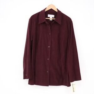 Maggie McNaughton Pant Suit Womens 18W Burgundy Stretch Button-Down NEW
